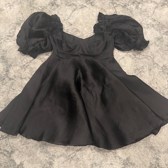 Selkie Babydoll Black Puff Sleeve Dress - Picture 5 of 8